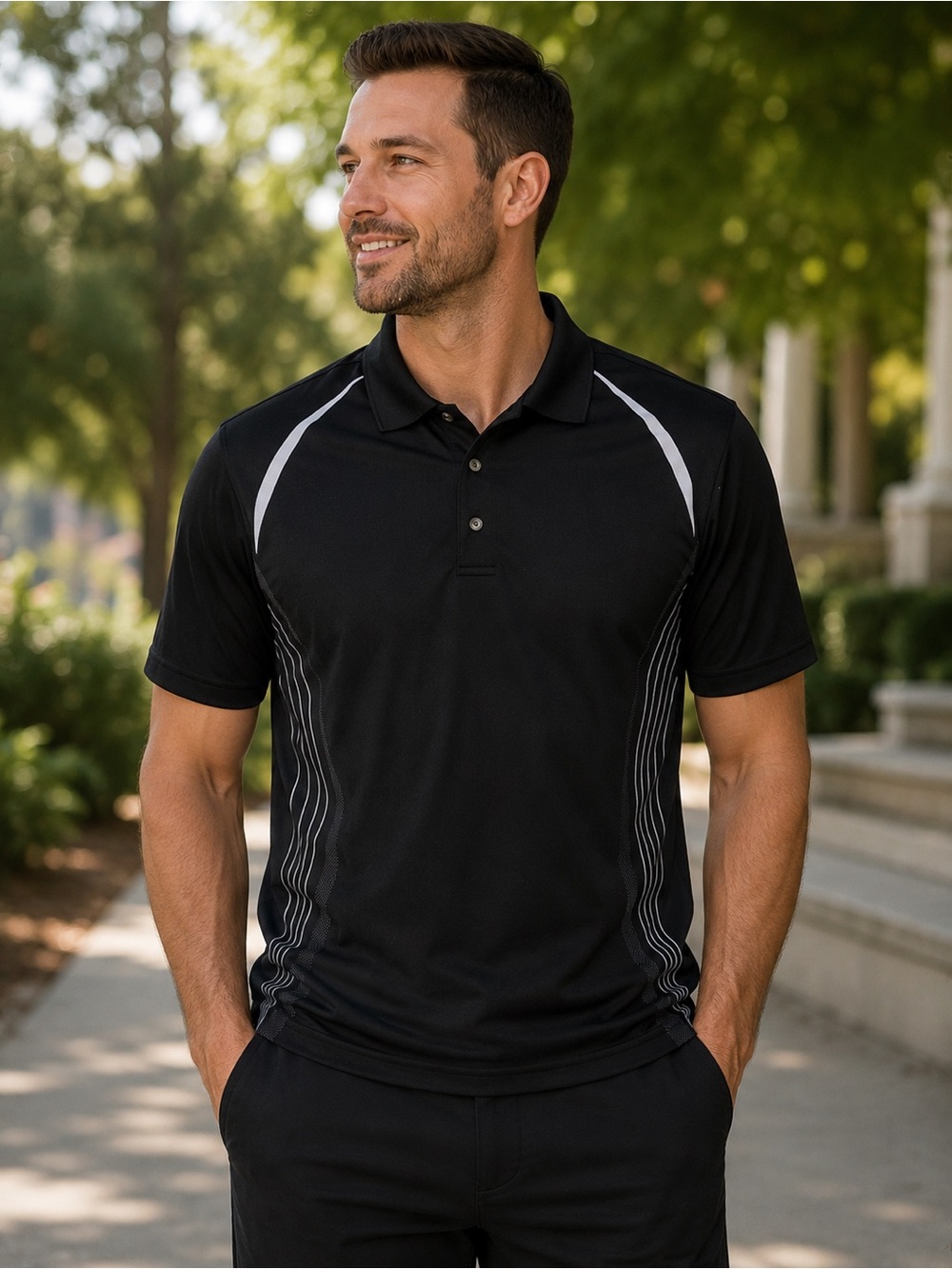 Ben Hogan Men’s Performance Polo Shirt – Black with Gray & White Accent Panels